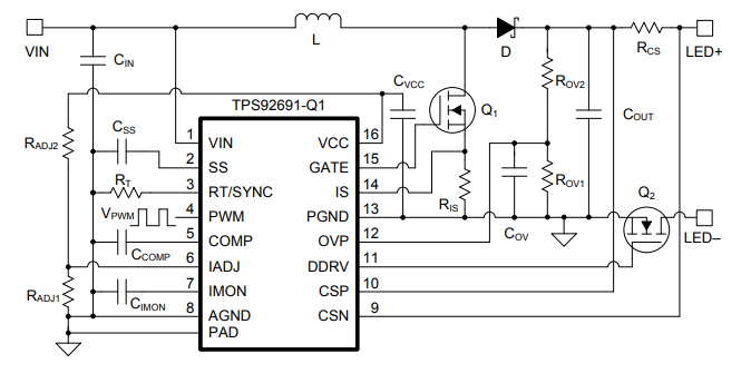 Schematic - Texas Instruments TPS92691/Q1 Multi-Topology LED Driver